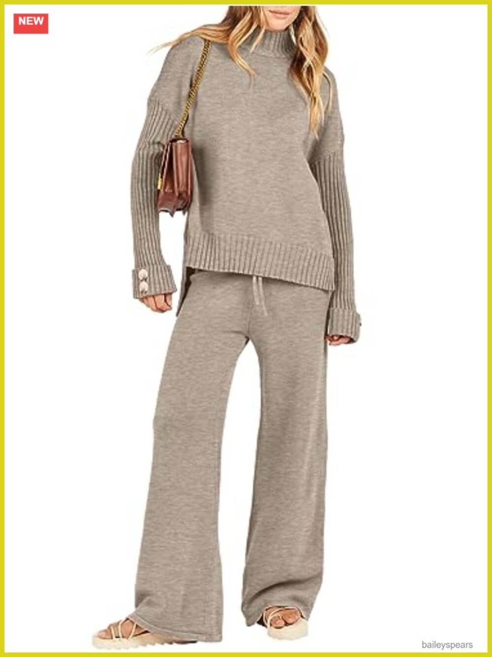 Mock Neck Sweater Set 2 Piece Outfit Wide Leg Pants Lounge Set